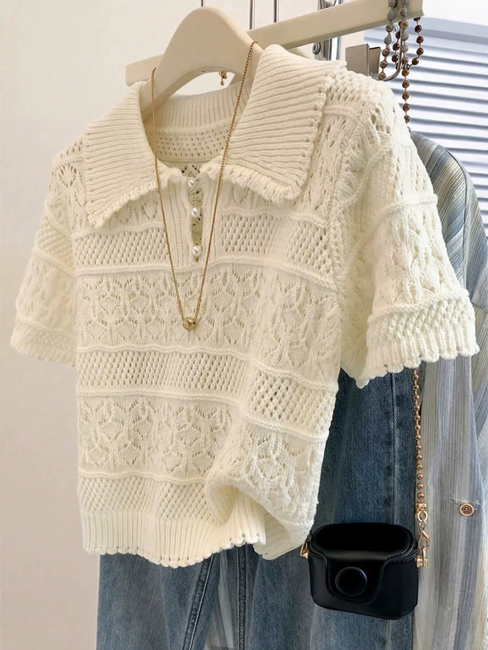ZARA Exclusive Cutout Neck Short Sleeve Knit Top Tea Ceremony Style Fitted Waist